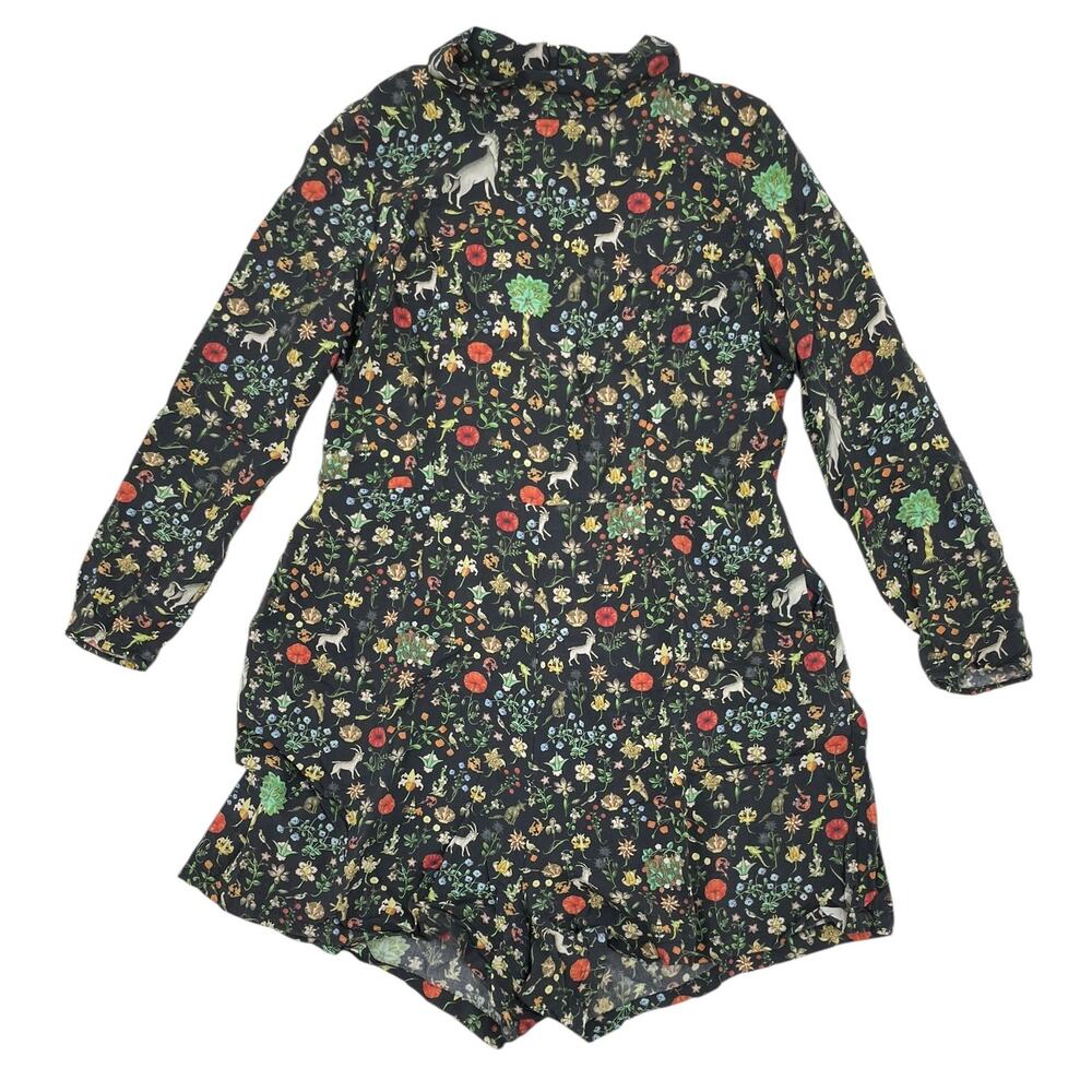 Samantha Pleet Black Floral Deer Print Long Sleeve Romper